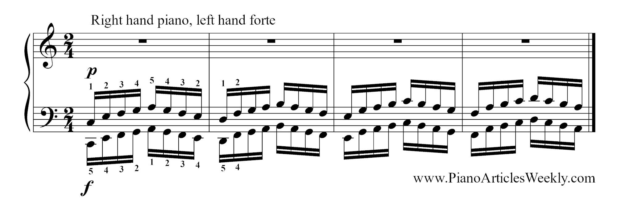 Hanon Exercise - right hand piano, left hand forte