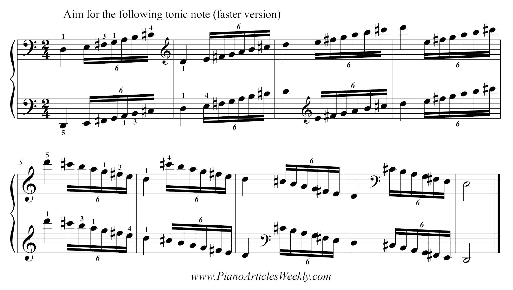 D major piano scale - advanced exercise stopping at every tonic note faster version